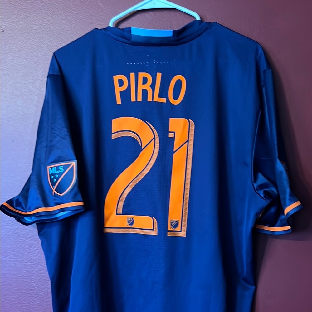Adidas Navy and Orange Soccer Jersey